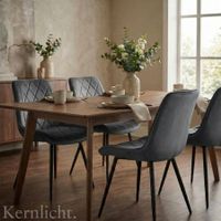6er Set Esszimmerstühle Samt Grau mit Schwarzen Metallbeinen