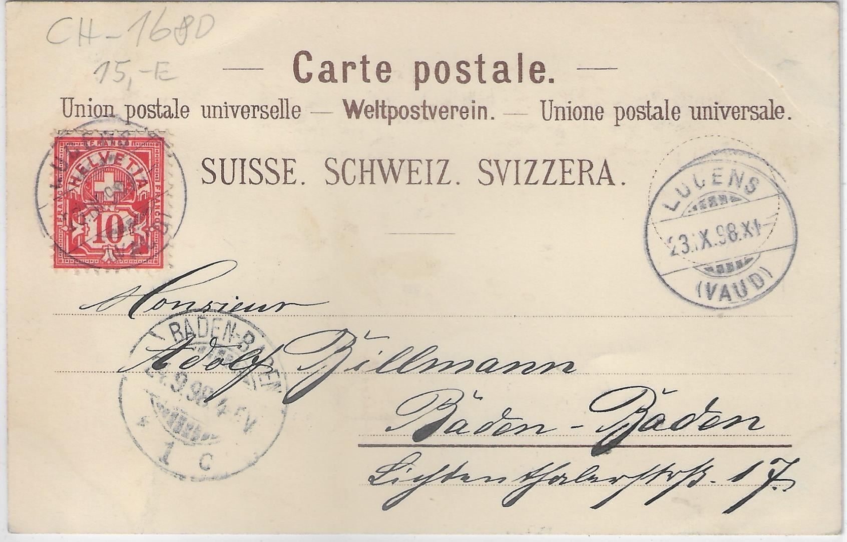 Cartoline postali: Souvenir de Romont - Litho 1898 – Usato da Ettingen venduto da Kartenplanet 1