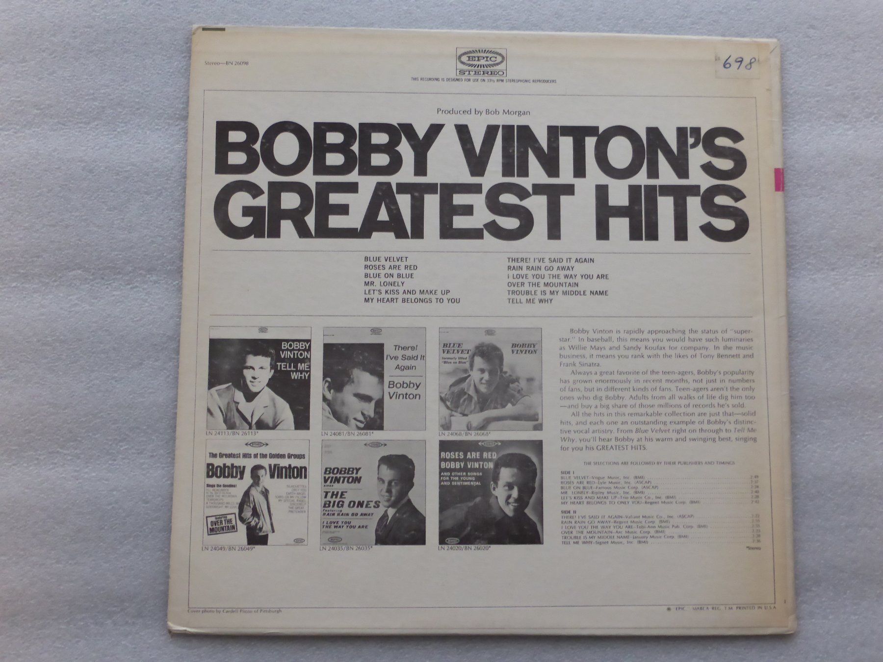 Schallplatten: VINYL  LP  BOBBY VINTON – Gebraucht aus Küssnacht am Rigi von Sunnestrahl 3