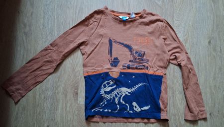 Kinder Langarmshirt Grösse 116 braun Bagger Dinosaurier