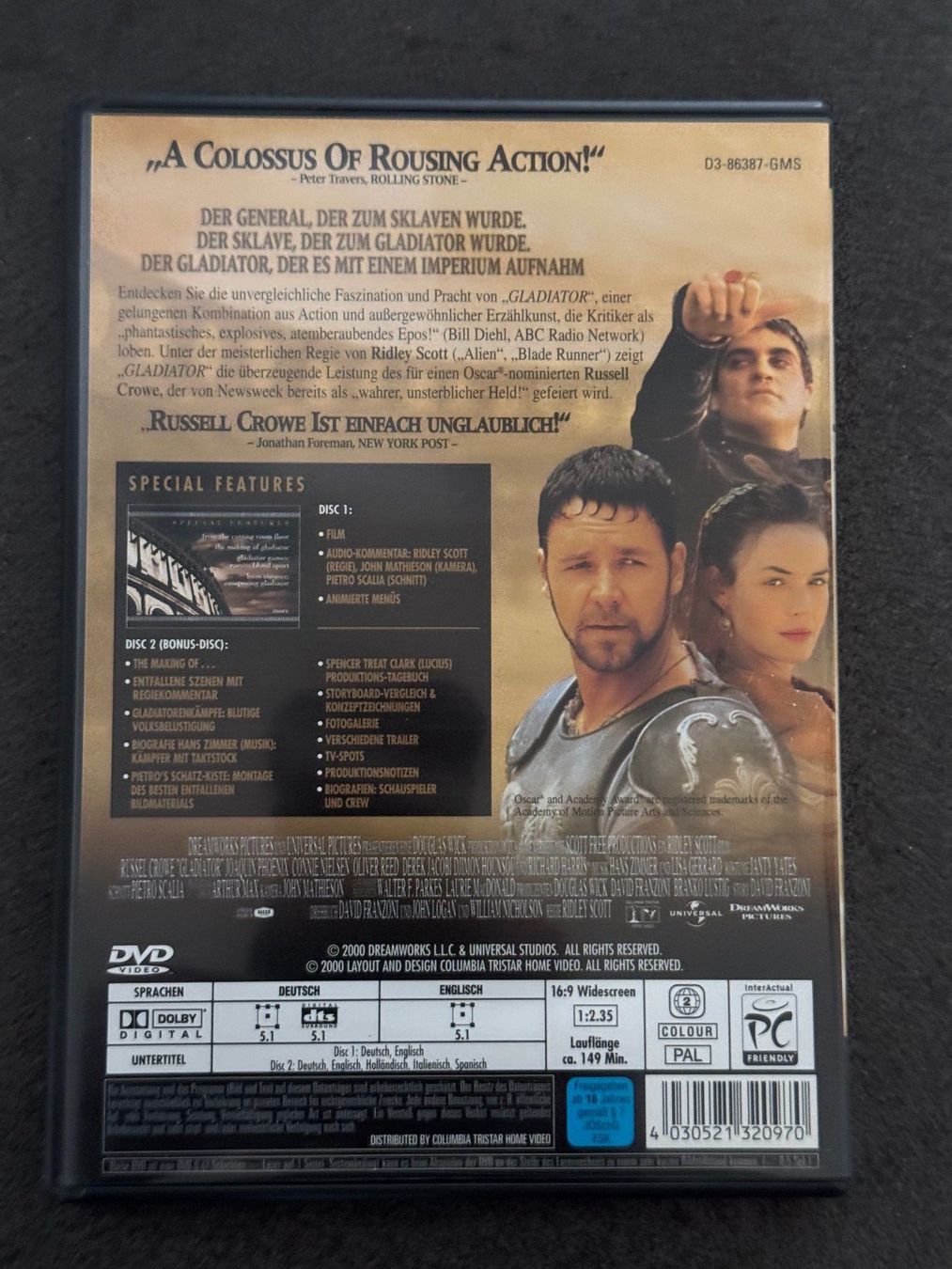Tutti i DVDs: GLADIATOR " DVD's DE/EN Russel Crowe widescreen – Usato da Fribourg venduto da tschjoly 1