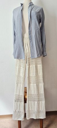 PULL& BEAR HOSE HÄKELEI HÄKELHOSE ECRU L 40 STOFFHOSE TOP