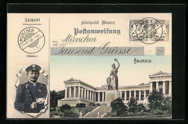 Cartoline postali: München, Bavaria-Statue vor Ruhmeshalle – Usato da Berlin venduto da bartko-reher