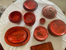 Geschirr-Set Keramik Rotbraun,Vintage,Handarbeit 36-teilig