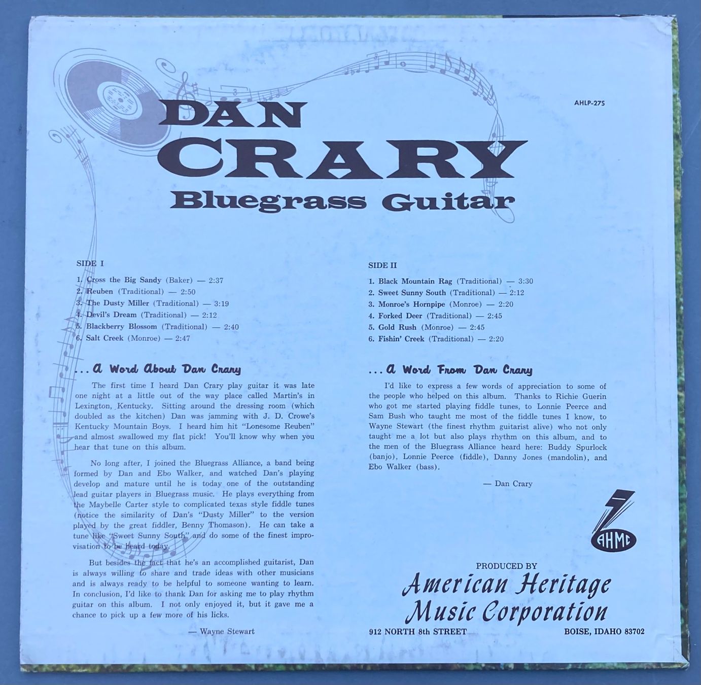 Vinyles: DAN CRARY - BLUEGRASS GUITAR – D'occasion à Poliez-Pittet par Newtown-Records 1
