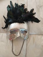 Venezianische Maske Silber mit Federn für Fasnacht/Party
