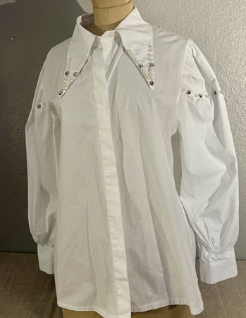 Chemise blanche coton Coutureve Paris  perles strass T 38-40
