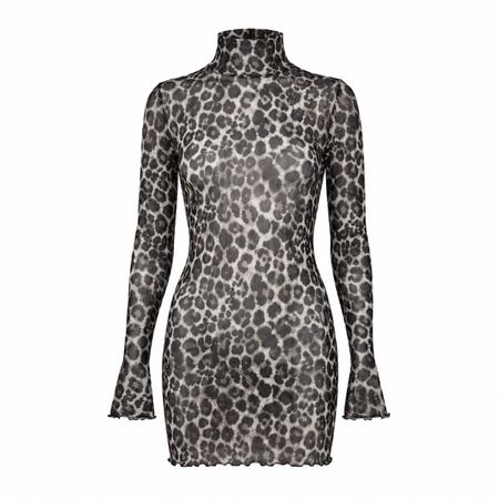 Transparentes Leo-Minikleid / Mesh-Kleid grau-schwarz – figu