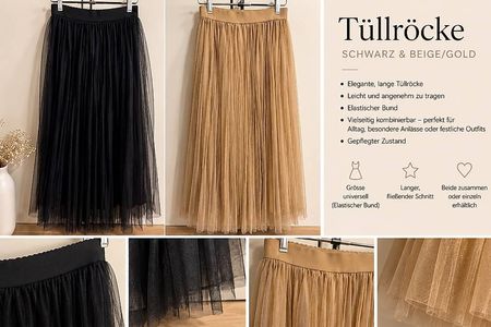 2 wunderschöne lange Tüllröcke  Schwarz & Beige/Gold