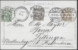 1906 AK o BERN Ziffer Buntfrank. nach Deutschland top ab 1.-