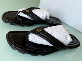 GUCCI GG Thong Schwarz Leder Flip Flop Sandalen 45 NEUE