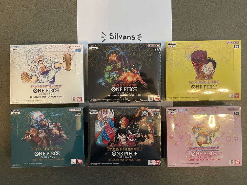 6x One Piece Booster Display OVP Englisch OP05 - OP09 EB01 1