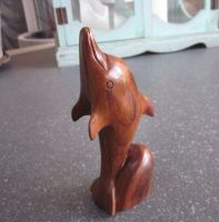 Vintage Holzfigur Delfin, Höhe 14 cm
