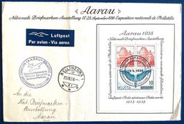 1938 / Brief Aarauer Block W11 mit Vignette nach Bellinzona