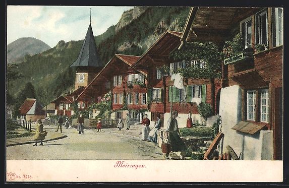 Cartoline postali: Meiringen, Strassenpartie mit Holzhäuse – Usato da Berlin venduto da bartko-reher