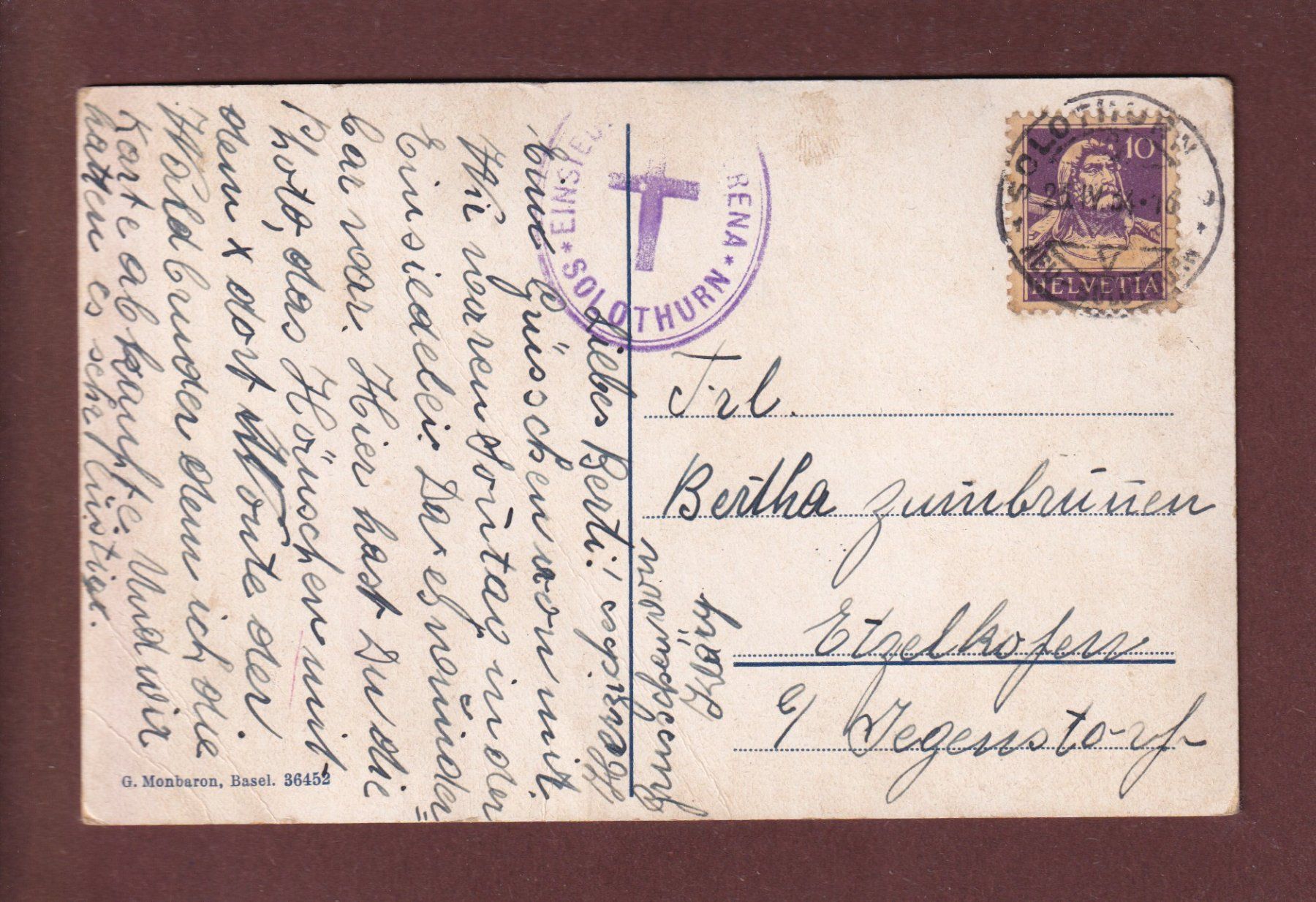 Cartoline postali: SOLOTHURN - Einsiedelei ST. VERENA - 1934 // Eckbug // – Usato da Pully venduto da nicecards 1