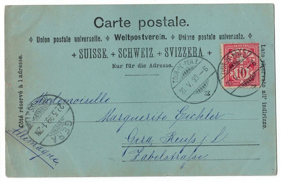 Cartoline postali: Souvenir de la Tour-de-Peilz, circulée 1899 – Usato da Frauenfeld venduto da POML 1