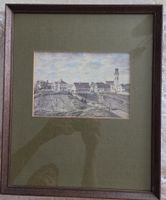 Dorf Ansicht mit Kirchturm, gerahmt, Vintage, Sommer!
