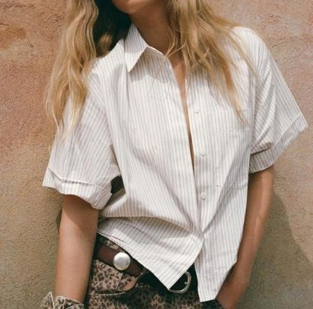 Zara Bluse Poplin Oversized, kurzarm Gestreift Sommer S, neu