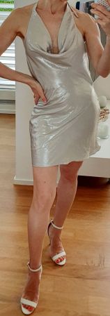 Kleid Zara XS beige silber Neu