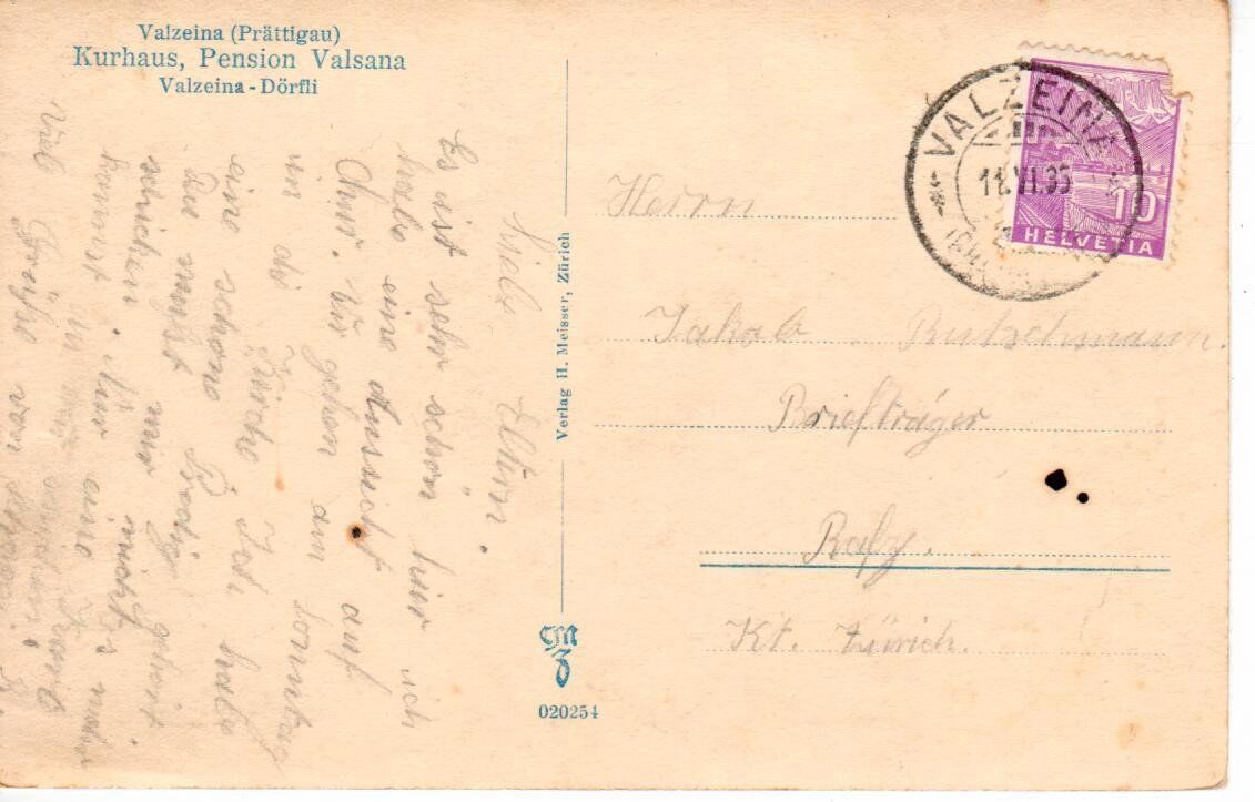 Ansichtskarten: Valzeina 1935 – Gebraucht aus Wolhusen von Curver9 1
