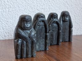 Vintage Design 4er Set Dekofiguren Affen Stein Unikate Handg