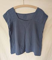 Top Blusentop Gr. 42 blau Baumwolle Leinen - Einzelstück