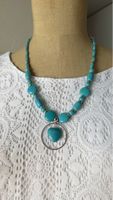 Vintage Turquoise Beaded Necklace with Heart Pendant!