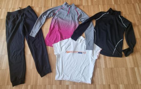 Paket: Trainerhose, Sportshirt (kurz- + langarm), Gr.158/164