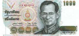 Thailand 1000 Baht ND 1992 P-92 Sign 64 Replacement UNZ