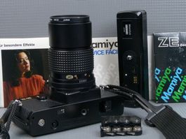 Mamiya ZE Analoge SLR + Objektiv + Mamiya Winder ZE