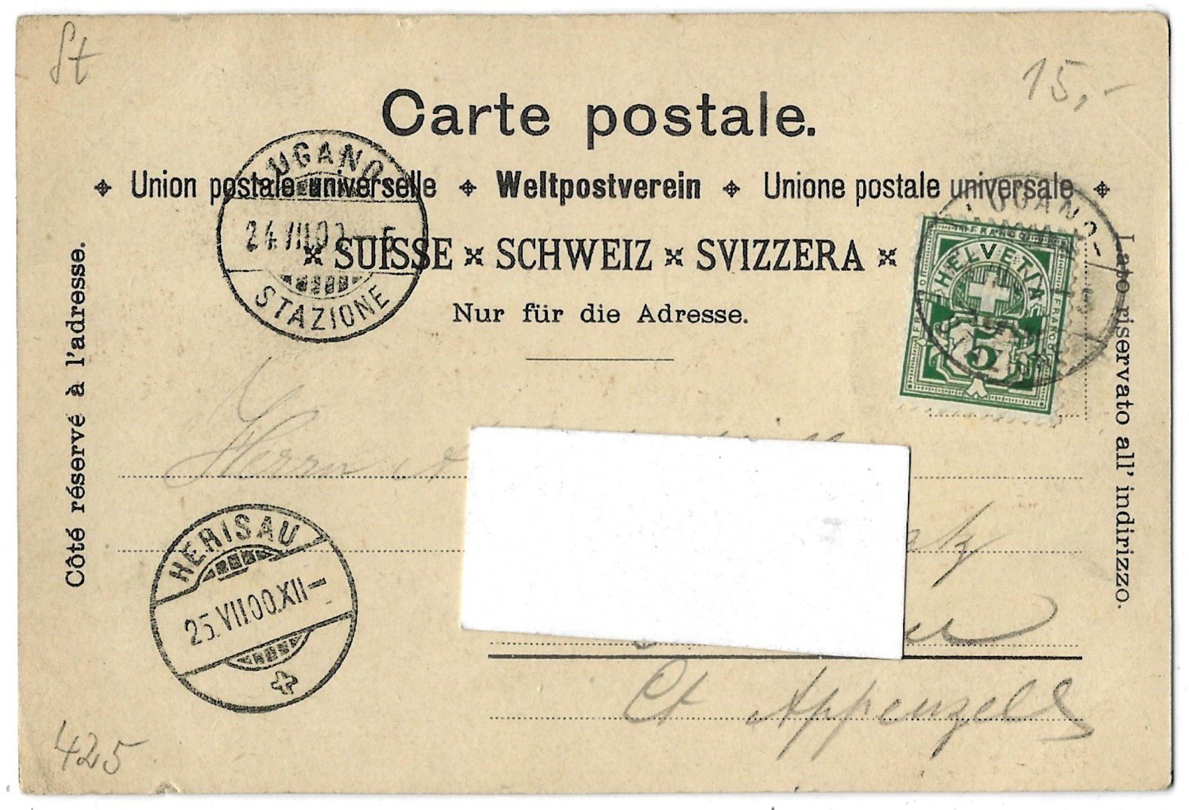 Ansichtskarten: Ricordo  di  Lugano. – Gebraucht aus Bütschwil von Jackson1A 1