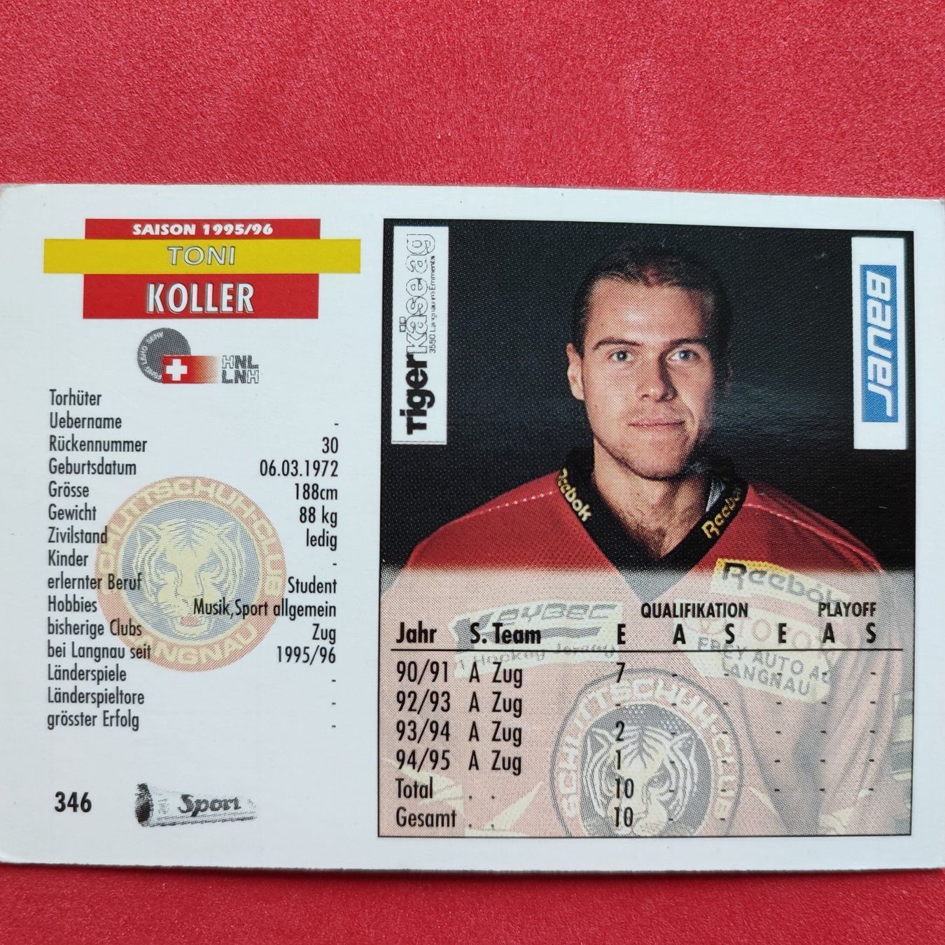 Carte collezionabili: Toni Koller - SC LANGNAU - 1995/96 – Usato da Dübendorf venduto da kb86_MOVIE 1