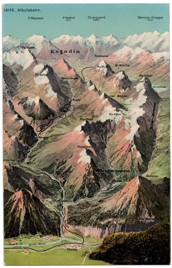 Cartoline postali: Vogelschau-AK Albulabahn – Usato da Frauenfeld venduto da POML