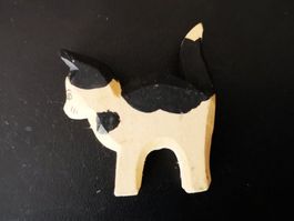 Süsse Holzkatze handgeschnitzt Vintage Deko