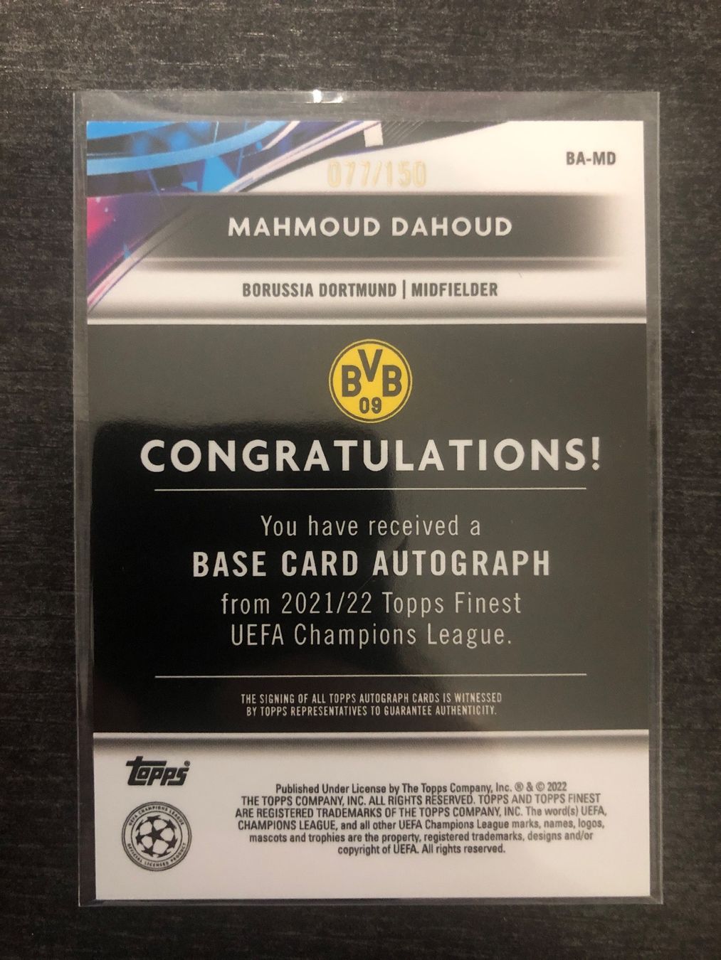 Topps Sammelbilder & Trading cards: Topps Finest Mahmoud Dahoud BVB Autogramm 077/150 – Gebraucht aus Wangenried von Garagara 1