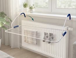 Wäscheständer Balkon/Heizung, faltbar weiss/blau, neuwertig