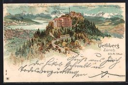 Litho Zürich, Uetliberg mit Hotels und 