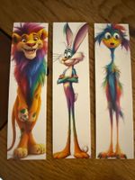 3x Lesezeichen-Buchzeichen-Tiere-Popart-Spass-Fund-Coolness