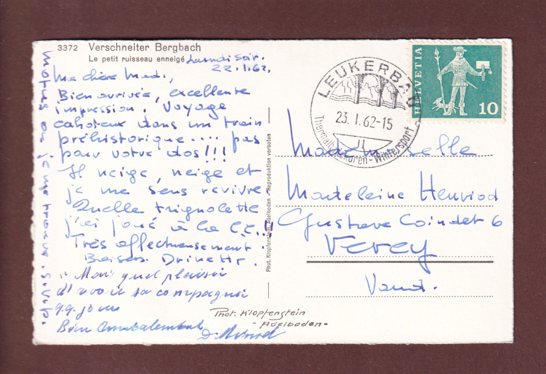 Ansichtskarten: Verschneiter BERGBACH - 1962 – Gebraucht aus Pully von nicecards 1