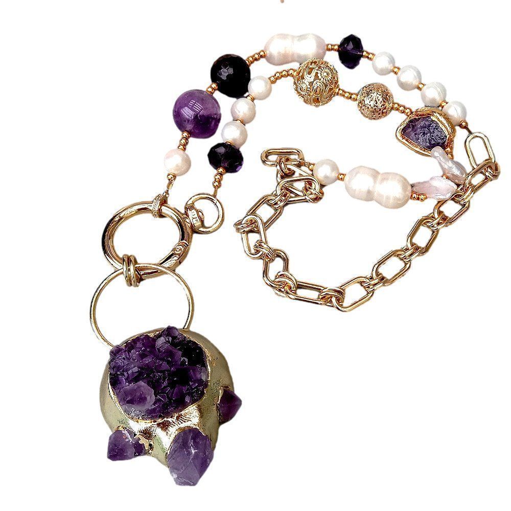 Ketten: Mina Druzy Amethyst Perlen Kette Echt Collier Perle Vrai – Neu (gemäss Beschreibung) aus Prilly von ilyria73 6