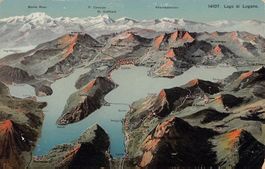 Vogelschau-AK: Lago di Lugano, gelaufen 1921