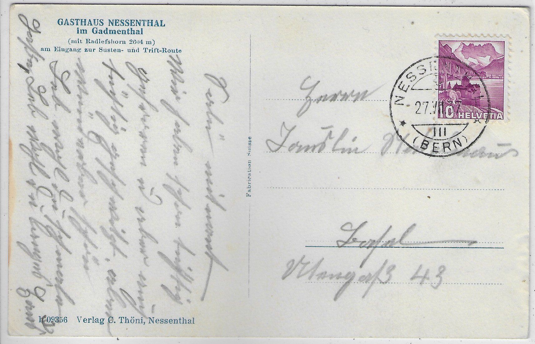 Cartoline postali: Gasthaus Nessenthal im Gadmenthal – Usato da Ettingen venduto da Kartenplanet 1