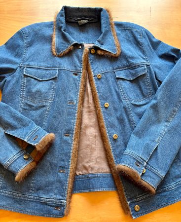 Edle Jeansjacke mit Nerzbesatz Gr 44 TRU TREND