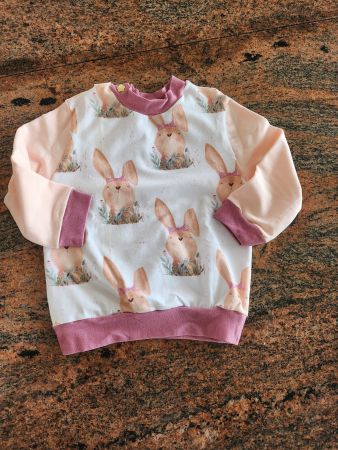 Baby Pulli mit Hasenmotiv, Gr. 74, ros/lila, Handmade, neu