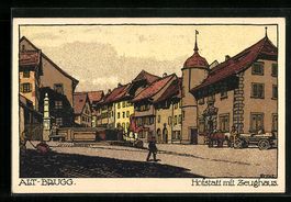 Steindruck-AK Brugg, Hofstatt mit Zeugha
