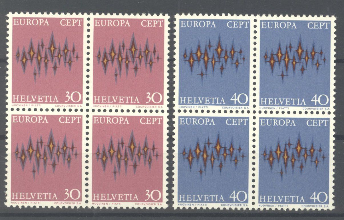 Alle Briefmarken: 1972, Europa, Viererblöcke ** – Neu (gemäss Beschreibung) aus Willisau von Vollstempel