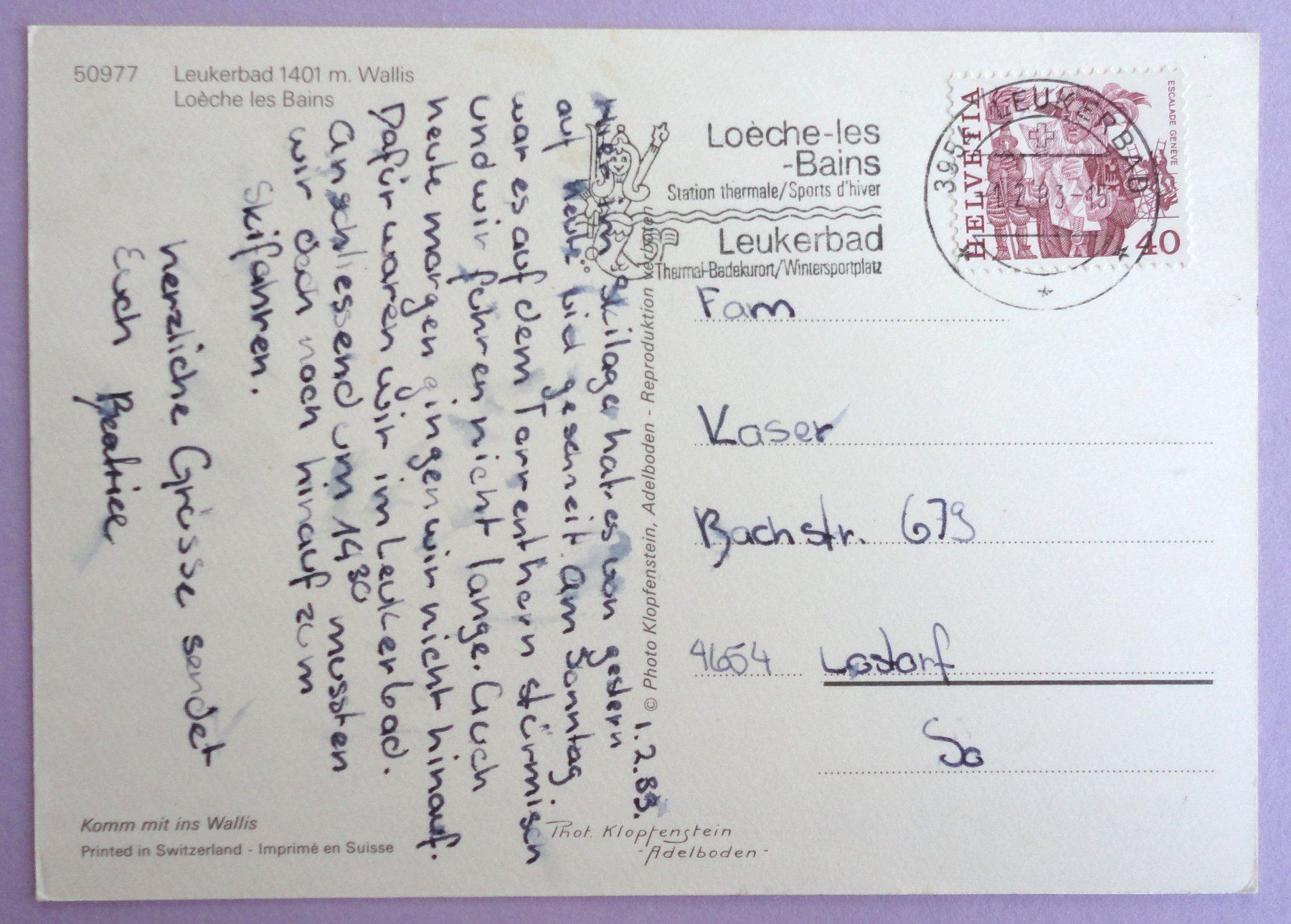 Cartoline postali: Leukerbad 1401 m, Loèche les Bains – Difettoso da Fétigny venduto da Billy2miny 1