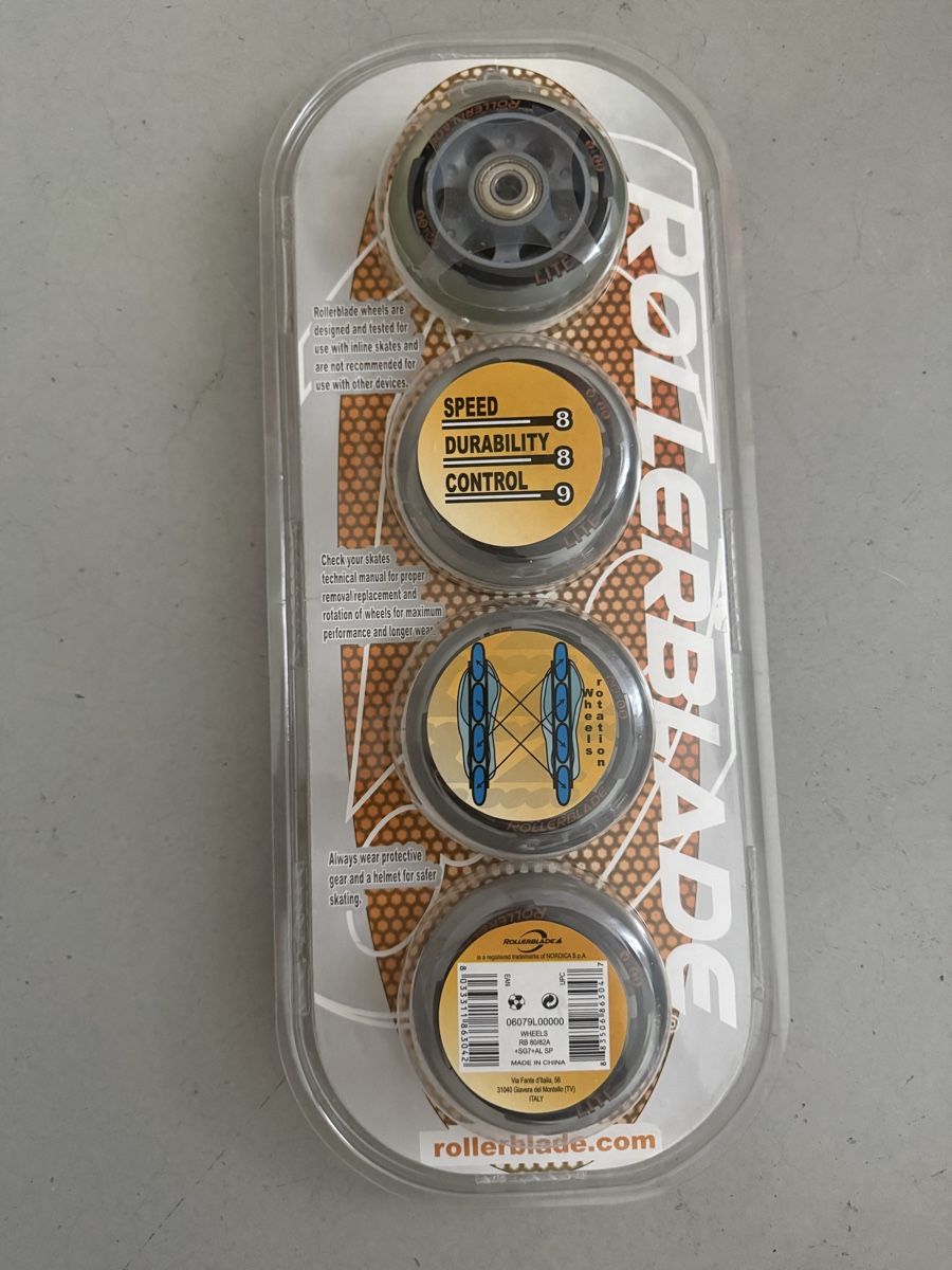 Pattini in linea & Pattini a rotelle: NEW Unopened Rollerblade Wheels 80mm 82A – Nuovo e nell'imballaggio originale da Zürich venduto da derhollaender 1
