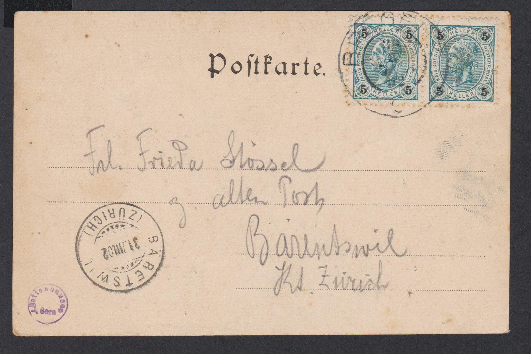 Cartoline postali: Bregenz am Bodensee   :  alte Ansichtskarte mit Bahnhof 1902 – Usato da Vitznau venduto da Ropaku 2